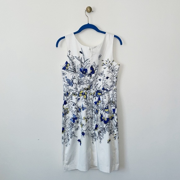 NWT Talbots Butterfly Spring Sateen Sheath Dress Cerulean Yellow White Size 4 P - Picture 8 of 9